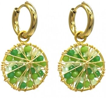 C-B5.2 E221-493 S. Boucles d'Oreilles Acier Perles de Verre 3.3cm Vert 1