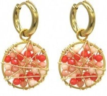 C-F6.4 E221-493 S. Boucles d'Oreilles Acier Perles de Verre 3.3cm Rose 1