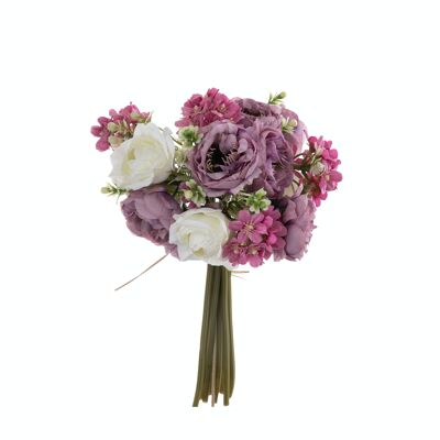 Bouquet sferico di fiori di seta diametro: 16,5cm, lunghezza: 31cm - Bianco/Viola