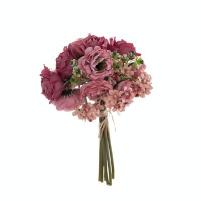 Bouquet sphérique de fleurs de soie diamètre : 16,5cm, longueur : 31cm - Rouge