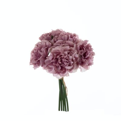 Ramo de peonías de flores de seda, 5 hebras, diámetro: 14 cm, longitud: 26 cm - Púrpura
