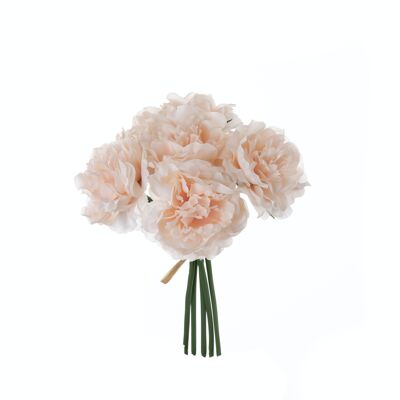 Ramo de peonías de flores de seda, 5 hebras, diámetro: 14 cm, largo: 26 cm - Champán