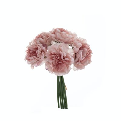 Ramo de peonías de flores de seda, 5 hebras, diámetro: 14 cm, longitud: 26 cm - Rosa