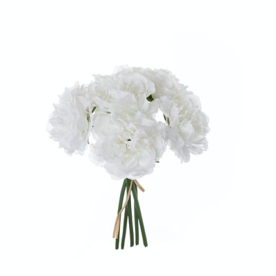 Peony bouquet of silkflowers, 5 strands, diameter: 14cm, length: 26cm - White