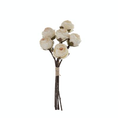 Ramo de rosas de flores de seda, 6 hebras, longitud del tallo: 31 cm - Crema