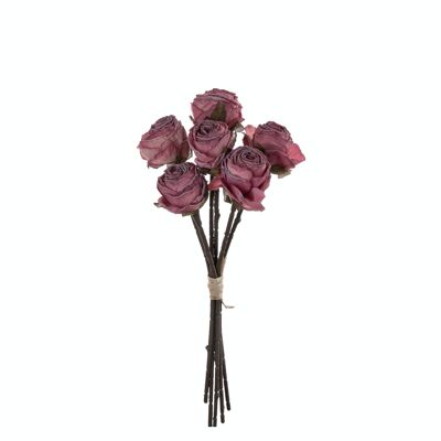 Rose bouquet of silkflowers, 6 strands, stem length: 31cm - Dark pink