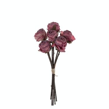 Bouquet rose de fleurs de soie, 6 brins, longueur tige : 31cm - Rose foncé
