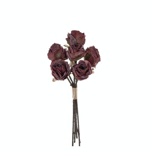 Rose bouquet of silkflowers, 6 strands, stem length: 31cm - Autumn red