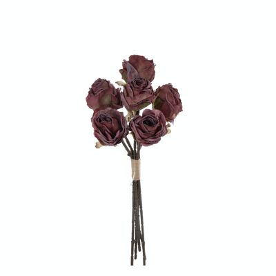 Ramo de rosas de flores de seda, 6 hilos, longitud del tallo: 31 cm - Rojo otoño