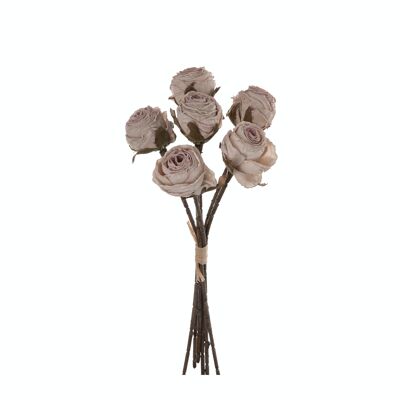 Ramo de rosas de flores de seda, 6 hebras, longitud del tallo: 31 cm - Beige