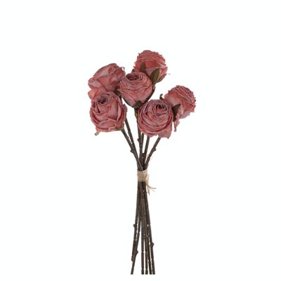 Ramo de rosas de flores de seda, 6 hilos, longitud del tallo: 31 cm - Carmín