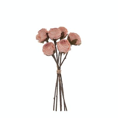 Rose bouquet de fleurs de soie, 6 brins, longueur tige : 31cm - Champagne