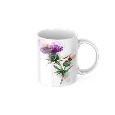 Taza de cerámica de café de té de cardo y abeja de colores brillantes, taza de abeja, taza de cardo, taza escocesa, regalo de los amantes de las abejas, taza de abejas Buzzy, amantes de las abejas