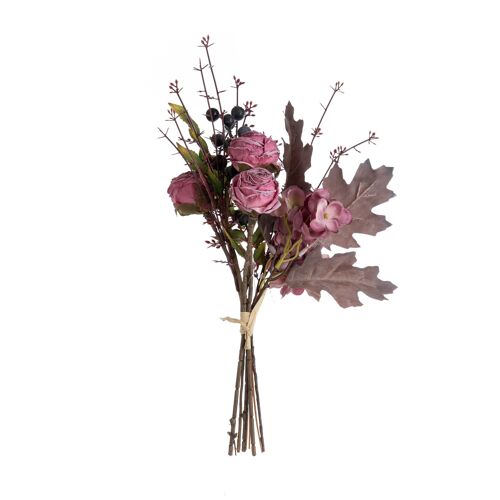 Rose with berries artificial flower bouquet, 39cm long, 20cm wide - Rose red