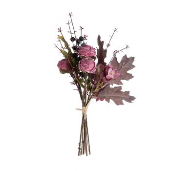 Rose avec bouquet de fleurs artificielles de baies, 39cm de long, 20cm de large - Rose rouge
