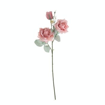 Branche de rose à 3 têtes, longueur : 64,5 cm - Rose