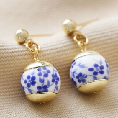 Boucles d'oreilles pendantes en saule bleu en or