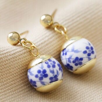 Boucles d'oreilles pendantes en saule bleu en or 3