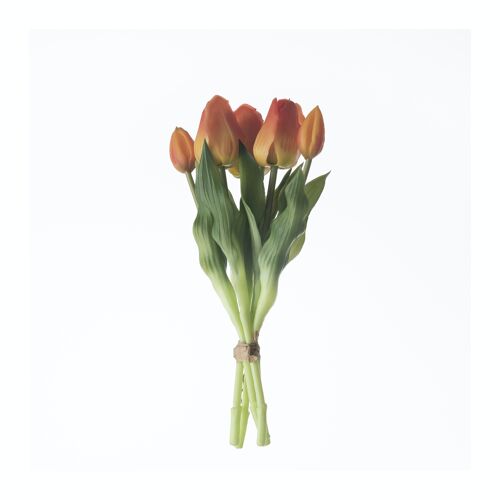 Bunch of real touch rubber tulips, 5 strands, 30cm long - Orange