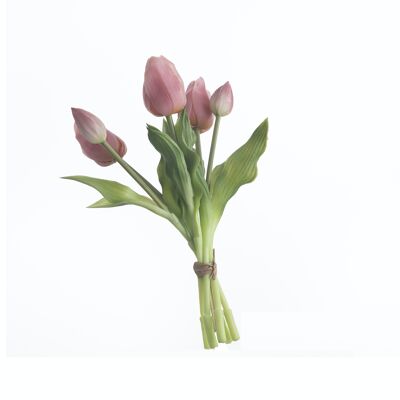 Bunch of real touch rubber tulips, 5 strands, 30cm long - Pink