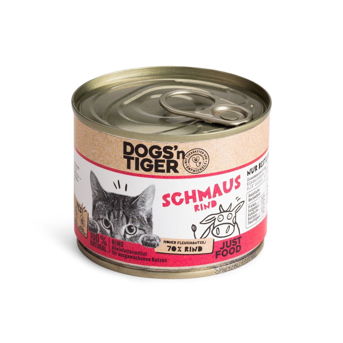 DOGS'n TIGER Adult Premium Cat Food Feast, cibo umido per gatti, senza cereali, con il 70% di manzo fresco