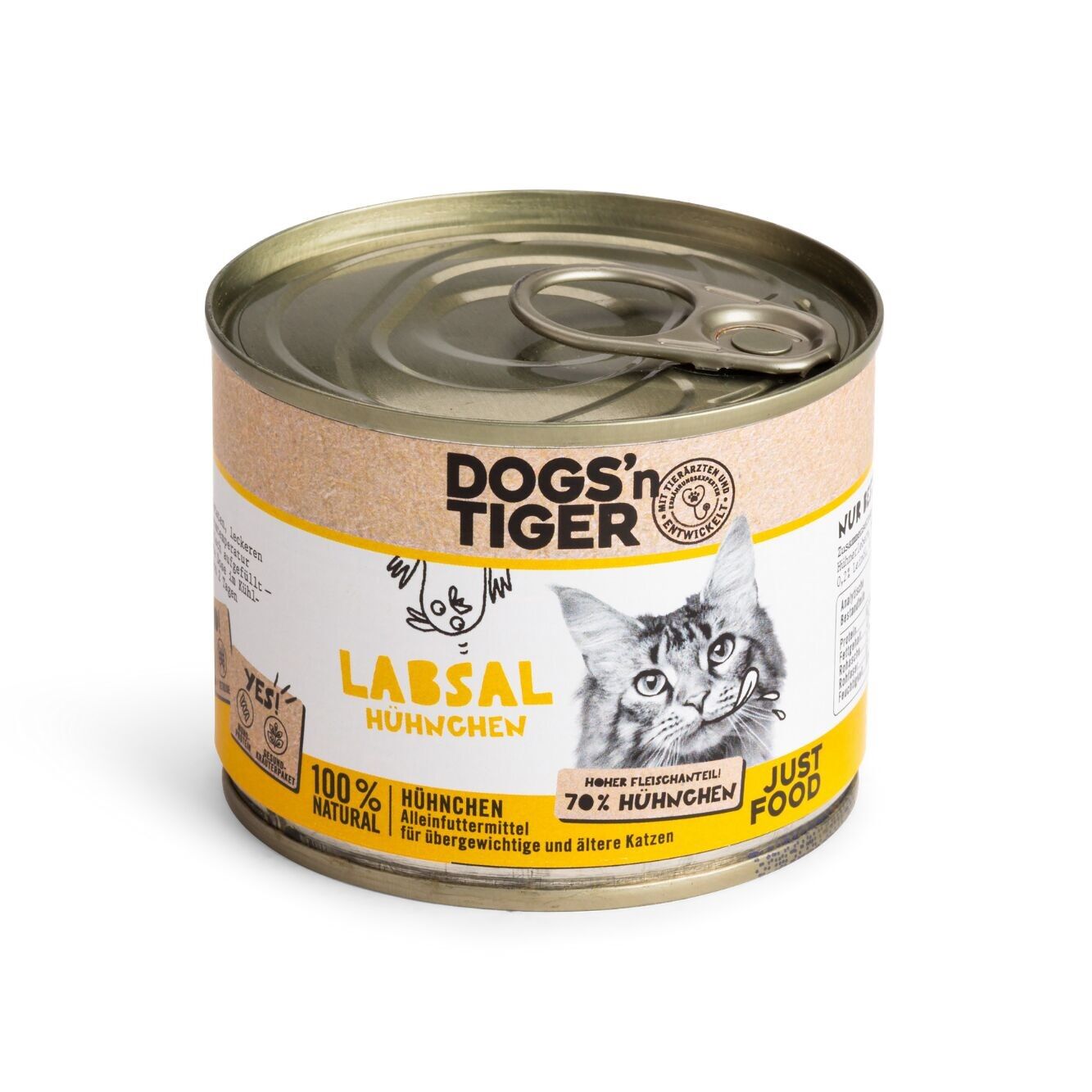 DOGS'n TIGER Adult Premium Cat Food Labsal, cibo umido per gatti anziani e in sovrappeso, senza cereali, con il 70% di carne di pollo fresca