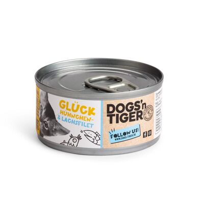 DOGS’n TIGER Adult, Premium Cat Food, Happiness, Wet Food for Cats, Grain-Free, With 60% Fresh Meat of Chicken & Salmon