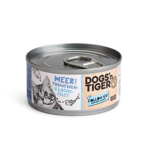 DOGS’n TIGER Adult Premium Katzenfutter, Meer, Nassfutter für Katzen, Getreidefrei, Mit 60% frischem Fleisch an Thunfisch & Lachsfilet