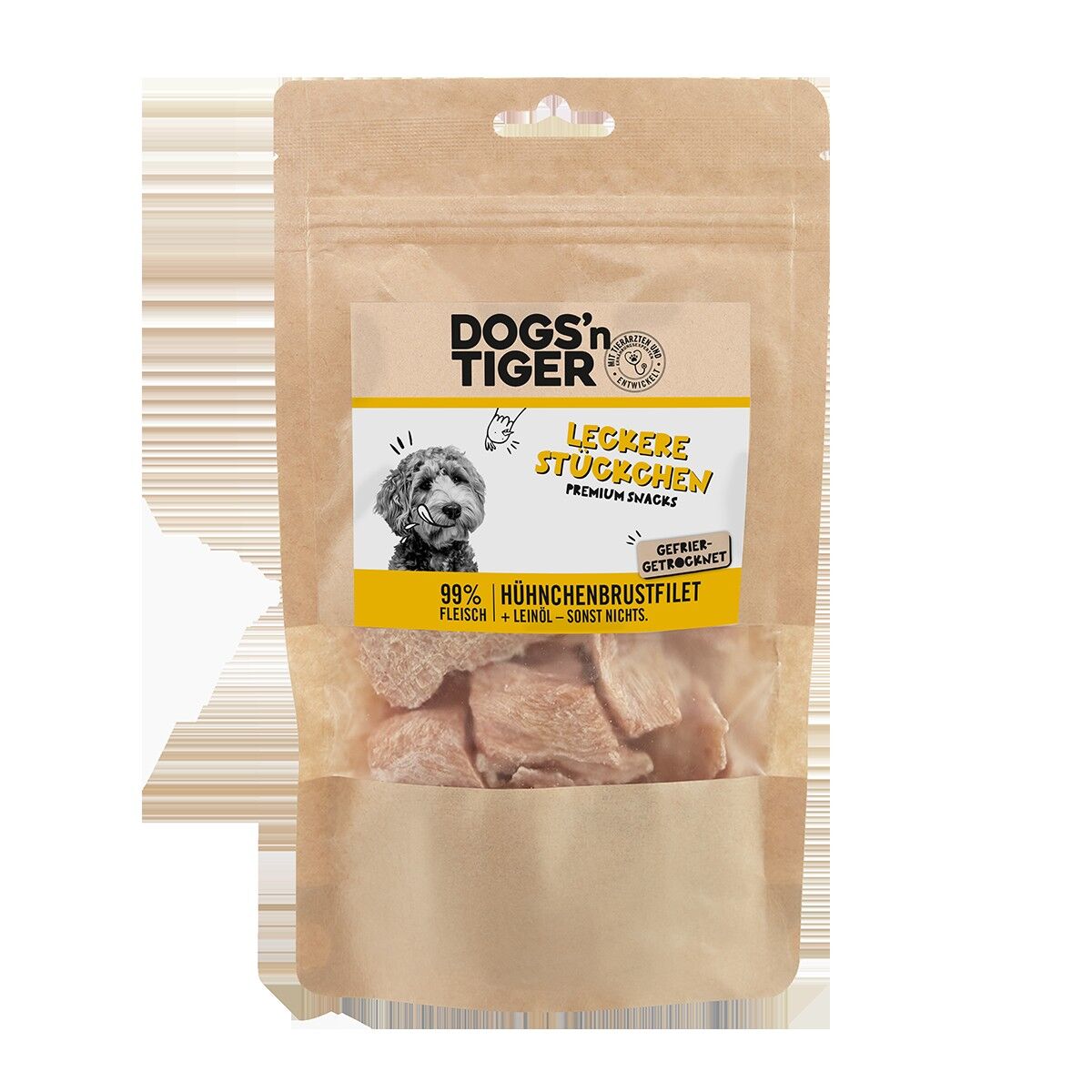 DOGS'n TIGER Snack per adulti per cani, pezzi deliziosi, dolcetti per cani, snack per cani senza cereali, snack liofilizzati a base di filetto di petto di pollo al 99%,