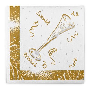 Serviette Saint-Sylvestre en blanc et or en Linclass® Airlaid 40 x 40 cm, 50 pièces 1