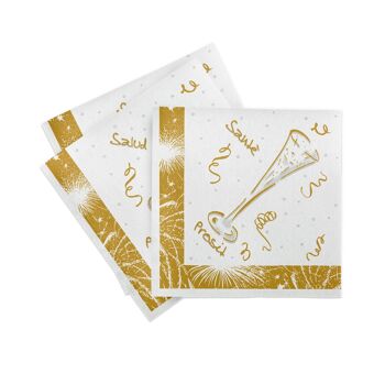 Serviette Saint-Sylvestre en blanc et or en Linclass® Airlaid 40 x 40 cm, 50 pièces 2