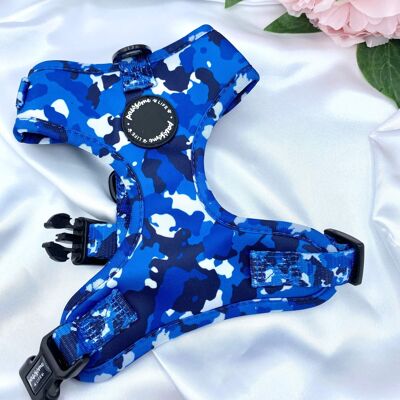 Harnais pour chien camouflage bleu réglable petit moyen grand