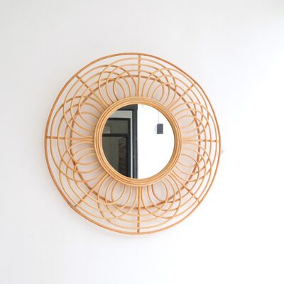 Rattan Mirror 58 cm Handmade Boho Wall Mirror PUTUK Wall Decoration Round Mirror Large Decorative Mirror