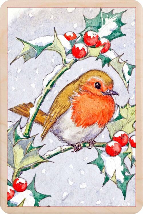 Wooden Postcard CHRISTMAS ROBIN Christmas Card