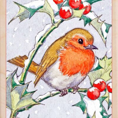 Cartolina in legno NATALE ROBIN Cartolina di Natale