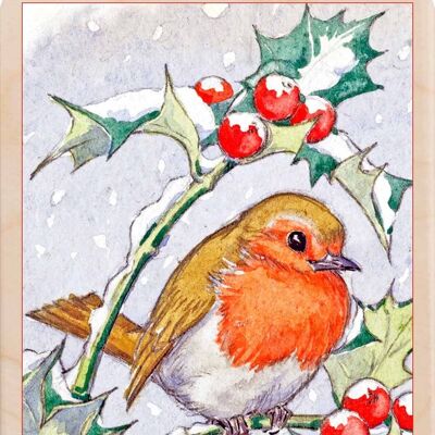 Cartolina in legno NATALE ROBIN Cartolina di Natale