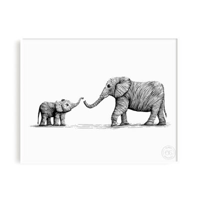 Mutter und Baby-Elefant-Druck – 20,3 x 25,4 cm großer Druck