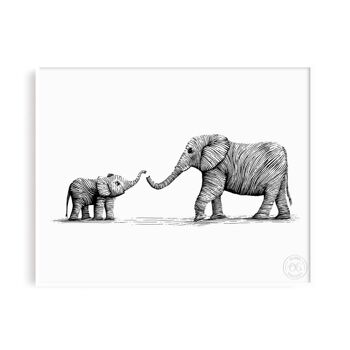 Mère et bébé éléphant imprimé - impression 8 x 10"