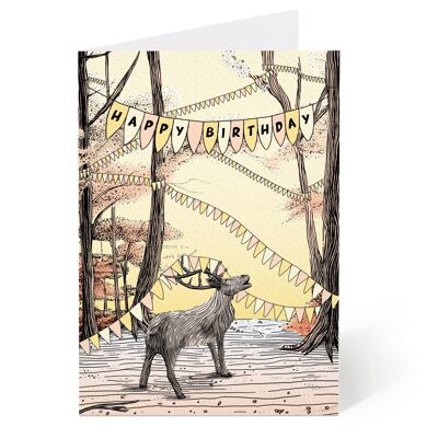 Cervo di compleanno - Biglietto bosco autunnale