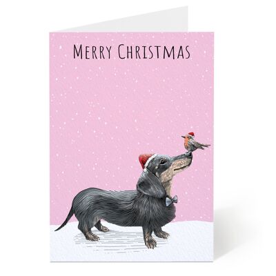 Bassotto natalizio - Cartolina di Natale con cane salsiccia
