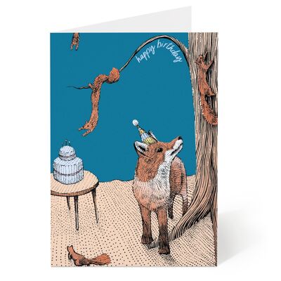 Tarjeta de cumpleaños El zorro y las ardillas