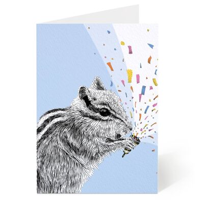 Chipmunk with Confetti Birthday Card/Congratulations Card