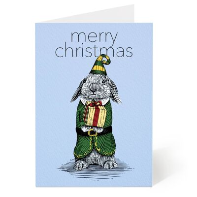 Cartolina di Natale con elfo coniglietto