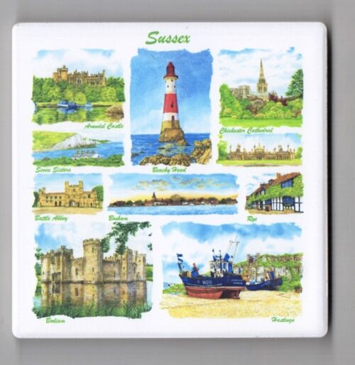 Sussex , ceramic Coaster. Views of Sussex