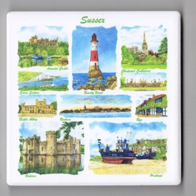 Sussex , ceramic Coaster. Views of Sussex