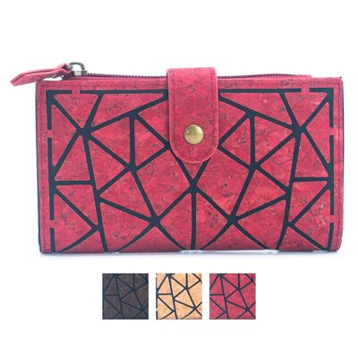 Geometrische Form, komplett aus Korkmaterial, Damen-Brieftasche mit Schnalle, Kartenhalter, Geldbörse BAG-2244