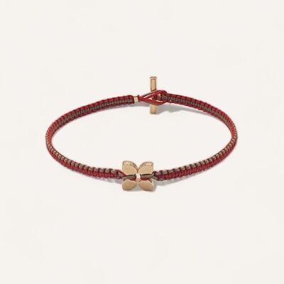 Gold-plated Stella bracelet and red and taupe woven bracelet