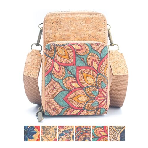 Natural Cork Women's Crossbody Phone Bag with Triple Zipper Design BAG-2241