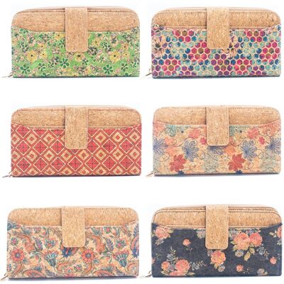 6 Natural Cork card holder Wallets with Floral Print Patterns (6 Units) HY-026-MIX-6