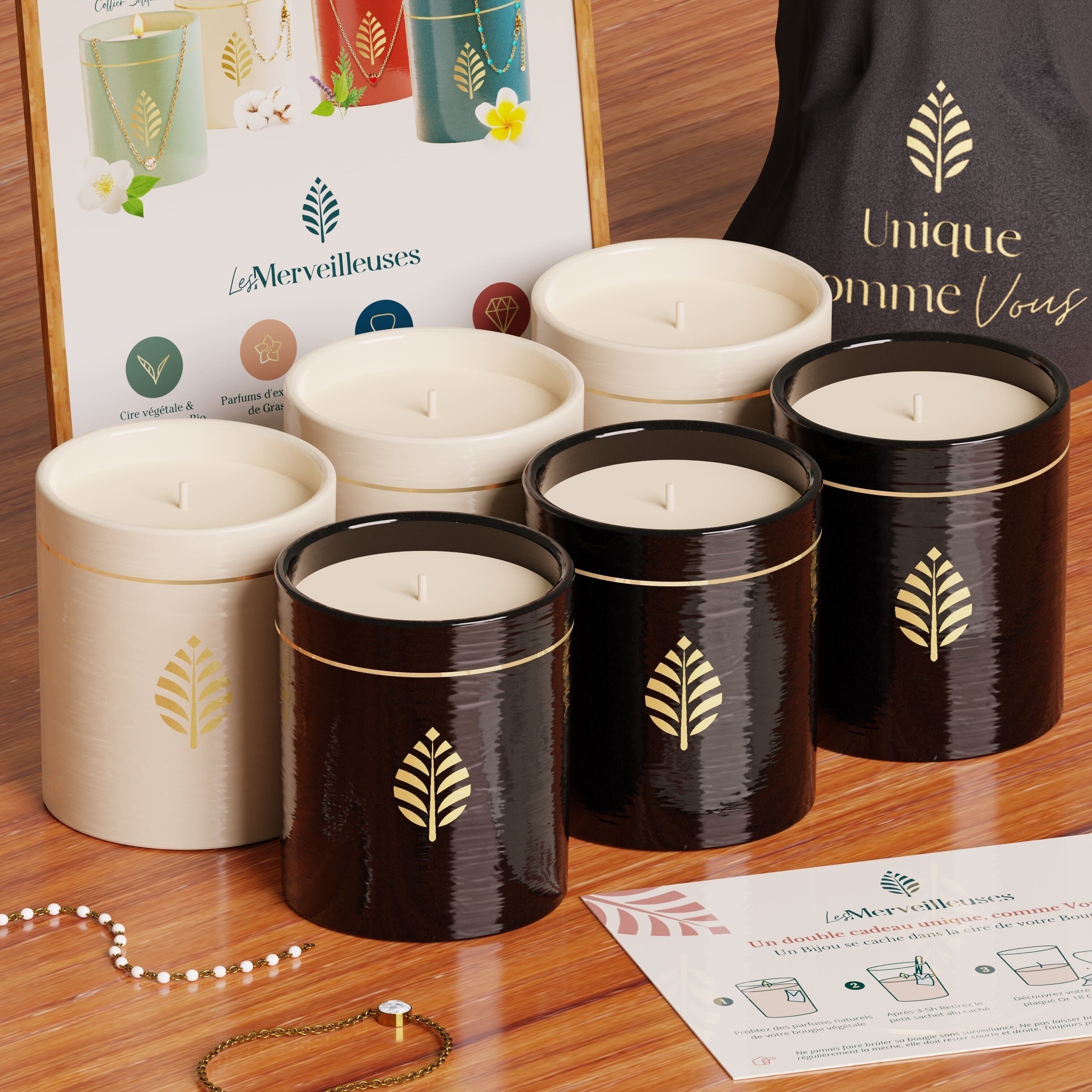 Bijou-Kerze 15,80 € ohne MwSt. – 6er-Set in Schwarz und Weiß – hergestellt in Frankreich mit Swarovski-Kristallen